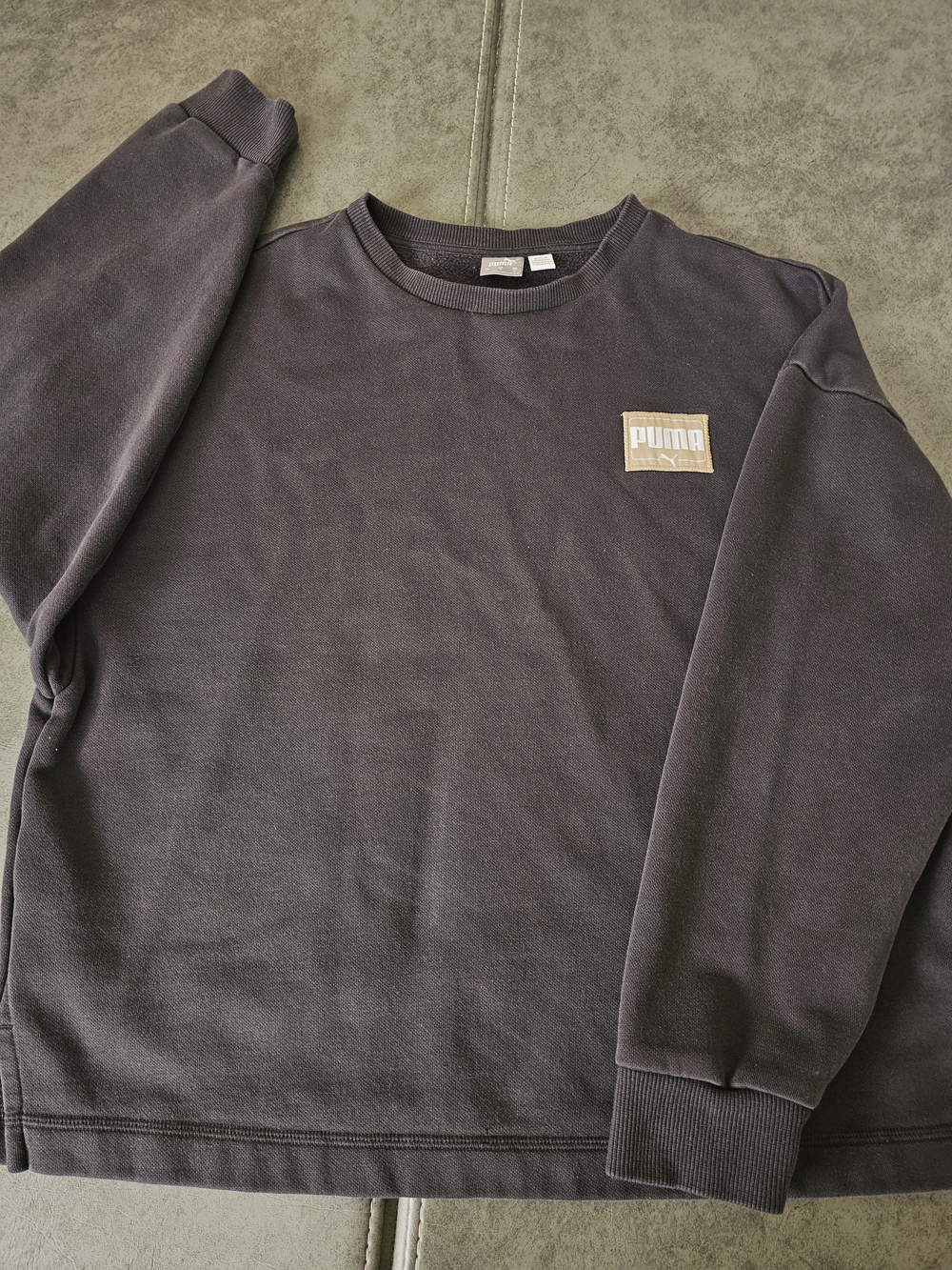 Puma Crewneck Sweatshirt - Black with Tan Logo Patch Size Large